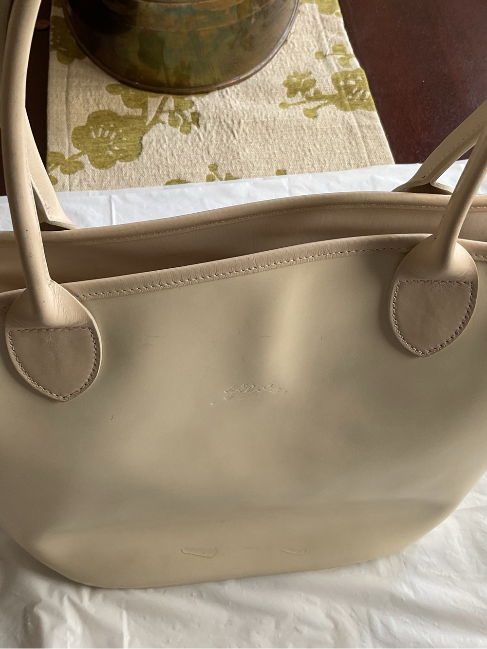 LONGCHAMP Ivory Leather Tote Bag Vintage 1960s - Picture 3 of 14